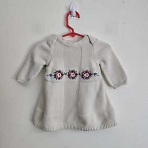 Hanna Andersson Knit Dress High Holiday Novelty Cream Floral Sz 60 Cm 3-6 M